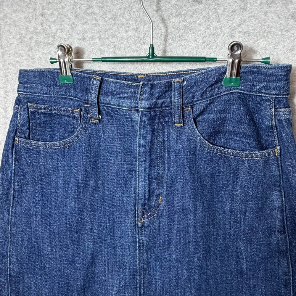 J.Crew Denim Midi Skirt 27 Dark Wash Front Slit Pencil Straight Stretch Cotton - Picture 6 of 10